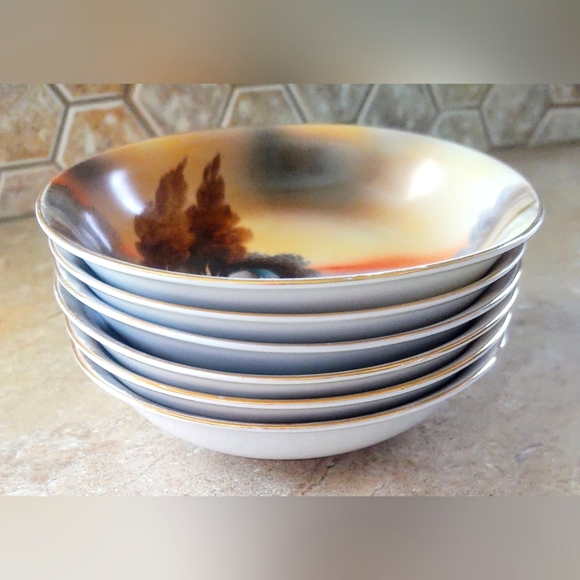 VTG Noritake Hand Painted 6 Small Bowls Lakeside Cottage - Picture 2 of 8